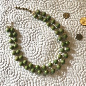 Short green and gold double layer beaded necklace